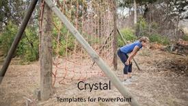  Presentation with hands down - PPT theme featuring down with hands on knees background and a coral colored foreground