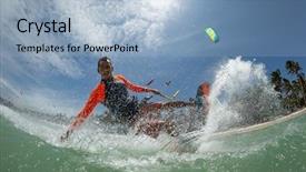  Presentation with sound waves wave oscillating - PPT theme featuring downfall - kite surfer rides the waves background and a light blue colored foreground