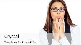  Presentation with pcos woman - Slide deck with downfall - portrait of a surprised young background and a white colored foreground