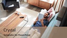  Presentation with movie - Theme enhanced with download - man lying on sofa background and a coral colored foreground