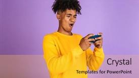  Presentation with mobile games - Audience pleasing slides consisting of download - portrait of a cheerful young backdrop and a gold colored foreground