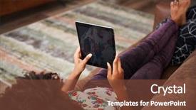  Presentation with young sing woman singing young - Cool new slide deck with download - woman lying on sofa backdrop and a tawny brown colored foreground