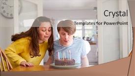  Presentation with birthday cake - Beautiful slide deck featuring downs syndrome couple celebrating birthday backdrop and a light gray colored foreground
