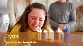  Presentation with birthday cake - Presentation design with downs syndrome woman celebrating birthday background and a red colored foreground