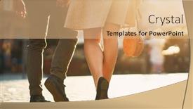  Presentation with tourists - Beautiful PPT theme featuring downsection-of-tourists-sightseeing-during backdrop and a coral colored foreground