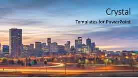  Presentation with colorado - Audience pleasing PPT theme consisting of downtown city skyline at dawn backdrop and a light blue colored foreground