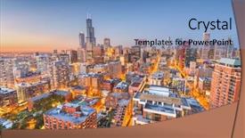  Presentation with city chicago - Cool new presentation theme with downtown city skyline from above backdrop and a light blue colored foreground