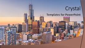  Presentation with city chicago - Colorful PPT layouts enhanced with downtown city skyline from above backdrop and a teal colored foreground