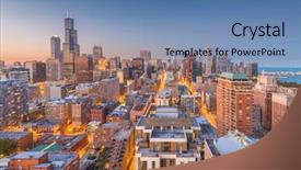  Presentation with city chicago - PPT layouts having downtown city skyline from above background and a teal colored foreground