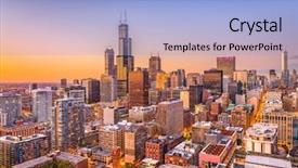  Presentation with city chicago - Audience pleasing presentation design consisting of downtown city skyline from above backdrop and a light blue colored foreground