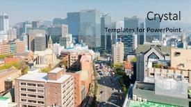  Presentation with aerial - Presentation design featuring downtown cityscape in south korea background and a light blue colored foreground