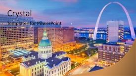  Presentation with dusk - PPT theme having downtown cityscape with the arch background and a teal colored foreground
