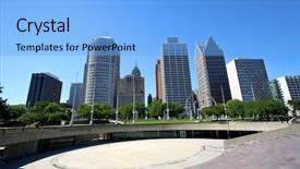  Presentation with detroit - Theme featuring downtown detroit background and a light blue colored foreground