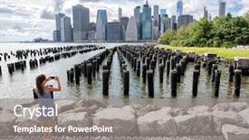  Presentation with marsh - Slides having downtown from the brooklyn bridge background and a gray colored foreground