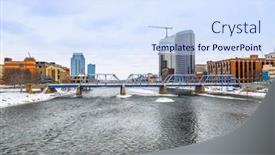  Presentation with river - Slide set consisting of downtown-grand-rapids-michigan-view background and a sky blue colored foreground