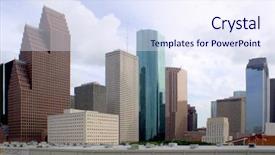  Presentation with houston - PPT theme featuring downtown houston texas with a cloudy sky background and a sky blue colored foreground
