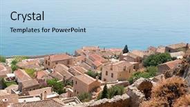  Presentation with view of toronto downtown - Slide deck featuring downtown monemvasia at the greek background and a  colored foreground