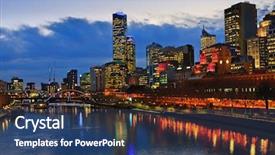  Presentation with melbourne - Slide deck featuring downtown of melbourne at night background and a ocean colored foreground