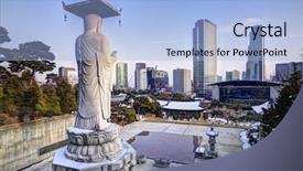  Presentation with korea - PPT theme consisting of downtown seoul south korea background and a light blue colored foreground