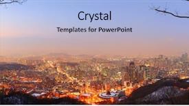  Presentation with korea - PPT theme featuring downtown seoul south korea background and a light blue colored foreground