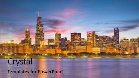  Presentation with chicago skyline - Slide set featuring chicago illinois usa downtown skyline background and a teal colored foreground