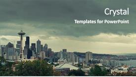  Presentation with seattle - PPT theme featuring downtown skyline panorama from kerry background and a gray colored foreground