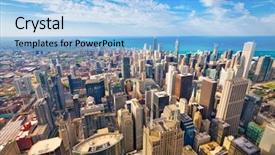  Presentation with chicago skyline - Beautiful slide deck featuring chicago illinois usa aerial downtown backdrop and a light blue colored foreground