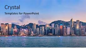  Presentation with hong kong china - Cool new slides with downtown skyscrapers over victoria harbour backdrop and a light blue colored foreground