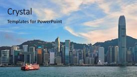  Presentation with hong kong china - Audience pleasing slide deck consisting of downtown skyscrapers over victoria harbour backdrop and a light blue colored foreground