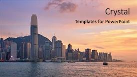  Presentation with hong kong china - PPT theme featuring downtown skyscrapers over victoria harbour background and a lemonade colored foreground
