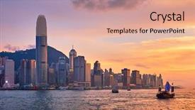  Presentation with hong kong china - Cool new PPT layouts with downtown skyscrapers over victoria harbour backdrop and a coral colored foreground