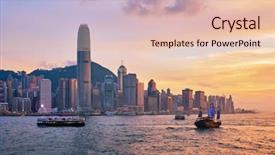  Presentation with hong kong china - PPT layouts with downtown skyscrapers over victoria harbour background and a lemonade colored foreground
