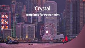  Presentation with boat tourism - PPT layouts with downtown skyscrapers over victoria harbour background and a violet colored foreground