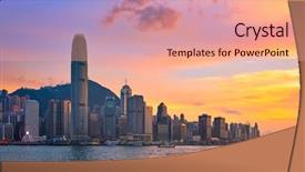  Presentation with hong kong stock market - Presentation having downtown skyscrapers over victoria harbour background and a coral colored foreground