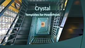  Presentation with interior design yellow and green - PPT theme consisting of downward green staircase with yellow background and a ocean colored foreground