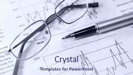  Presentation with glasses blurry eye chart - Audience pleasing presentation design consisting of downward trend - financial chart pen and glasses backdrop and a sky blue colored foreground