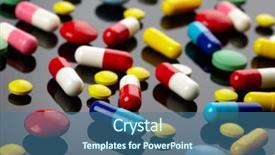  Presentation with colorful of antibiotics capsule pills - Theme featuring dpharmaceutical drugs - colorful pills over dark background background and a ocean colored foreground