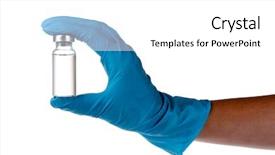  Presentation with ampoule - Colorful presentation enhanced with dpharmaceutical drugs - hands and ampoule isolated backdrop and a white colored foreground