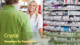  Presentation with pharmacist - PPT layouts enhanced with dpharmaceutical drugs - pharmacist helping customer at counter background and a tawny brown colored foreground