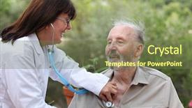  Presentation with patients - Colorful presentation design enhanced with dr - dr with stethoscope checking senior backdrop and a tawny brown colored foreground