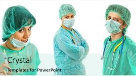  Presentation with multiracial team of young doctors stacking hands - Amazing presentation having award - trophy reward prize victory success backdrop and a violet colored foreground.