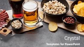  Presentation with snacks - Beautiful PPT theme featuring draft-beer-and-snacks backdrop and a gray colored foreground