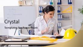  Presentation with drafting - Beautiful presentation design featuring drafting error - female architect working backdrop and a light gray colored foreground