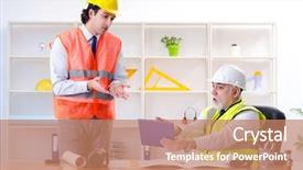  Presentation with buildings engineering construction engineers - PPT theme with drafting error - two engineers colleagues working background and a coral colored foreground