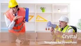  Presentation with buildings engineering construction engineers - Cool new PPT theme with drafting error - two engineers colleagues working backdrop and a coral colored foreground