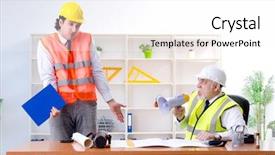  Presentation with working - Presentation design with drafting error - two engineers colleagues working background and a white colored foreground