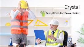  Presentation with mechanical engineers mechanical engineering science - Presentation consisting of drafting error - two engineers colleagues working background and a sky blue colored foreground