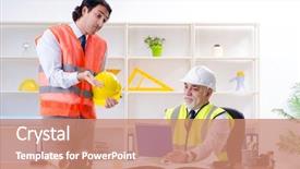  Presentation with buildings engineering construction engineers - Beautiful slide set featuring drafting error - two engineers colleagues working backdrop and a coral colored foreground