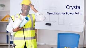  Presentation with drafting - Audience pleasing slide set consisting of drafting paper - young black architect working backdrop and a sky blue colored foreground