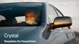  Presentation with sleepy yawning man driving car - Theme with drag racing - driving a car background and a ocean colored foreground